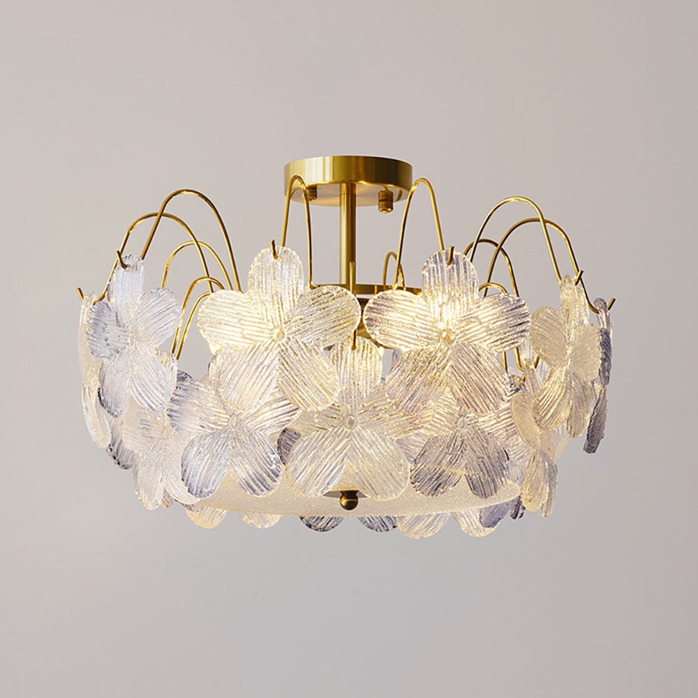 Vintage Glas-Kronleuchter mit Blumenmuster aus Buntglas für Wohnzimmer und Esszimmer