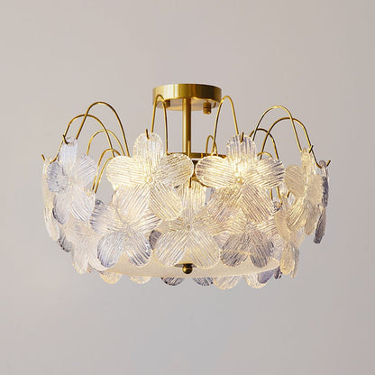 Vintage Glas-Kronleuchter mit Blumenmuster aus Buntglas für Wohnzimmer und Esszimmer