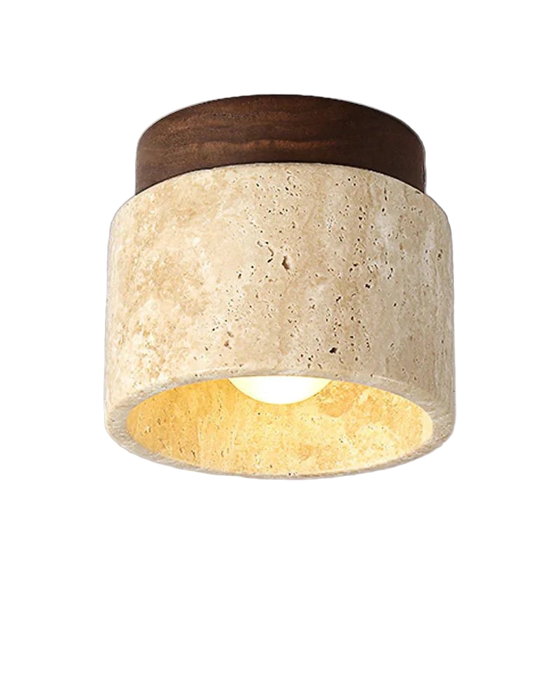 Japanische Deckenleuchte in Cremefarbe mit Marmor- und Holzelementen für Wohnzimmer und Schlafzimmer