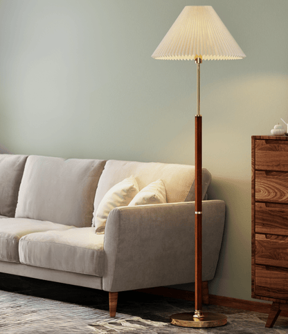 Rattan-Stehlampe aus Holz und Stoff mit weichem, diffusiertem Licht für Wohn- und Schlafräume