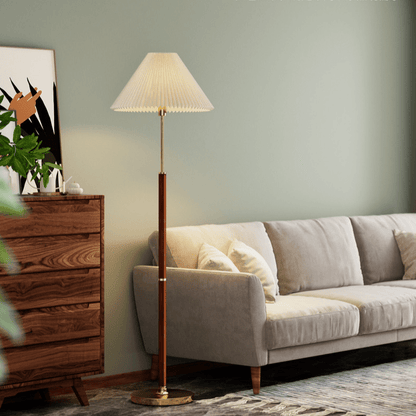 Rattan-Stehlampe aus Holz und Stoff mit weichem, diffusiertem Licht für Wohn- und Schlafräume