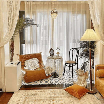 Rattan-Stehlampe aus Holz und Stoff mit weichem, diffusiertem Licht für Wohn- und Schlafräume