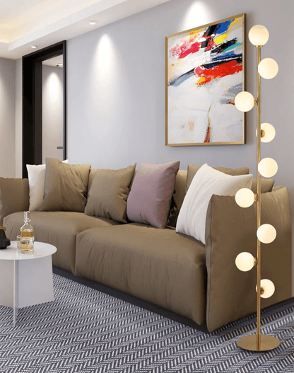 Stehleuchte aus Glas mit Metallrahmen und G9-Fassung für Wohn- und Schlafzimmer