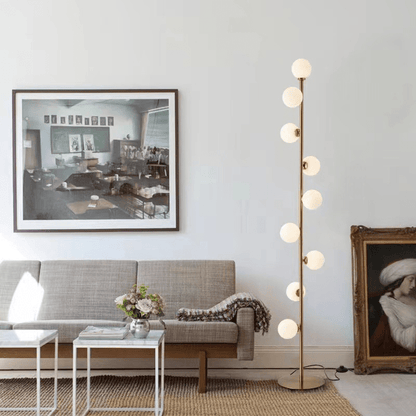 Stehleuchte aus Glas mit Metallrahmen und G9-Fassung für Wohn- und Schlafzimmer