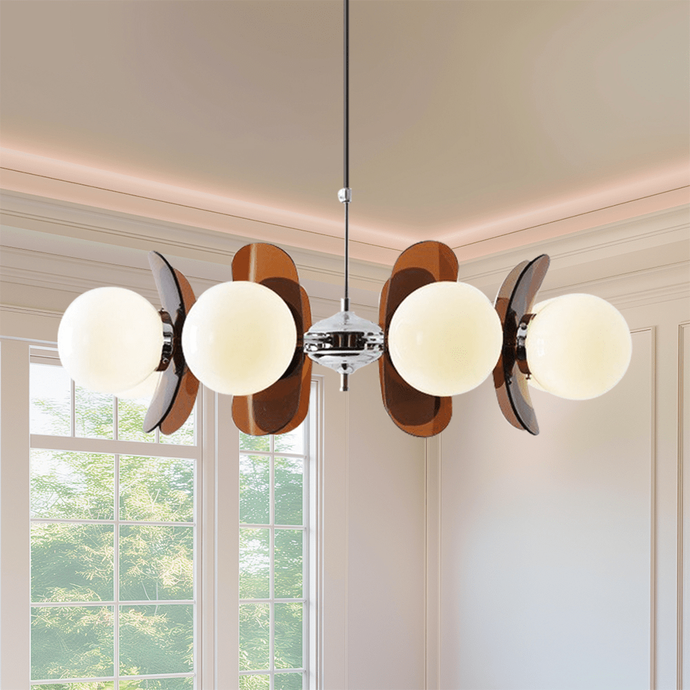 Retro LED Deckenleuchte mit Glas-Kugeln und Metallakzenten für Wohnzimmer und Esszimmer