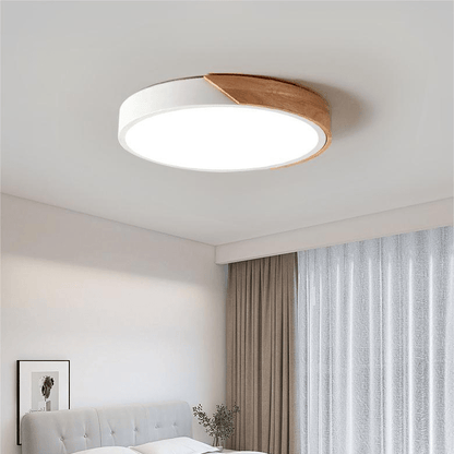 Runde LED Deckenleuchte aus Holz mit skandinavischem Design für Schlafzimmer, Flur und Arbeitszimmer