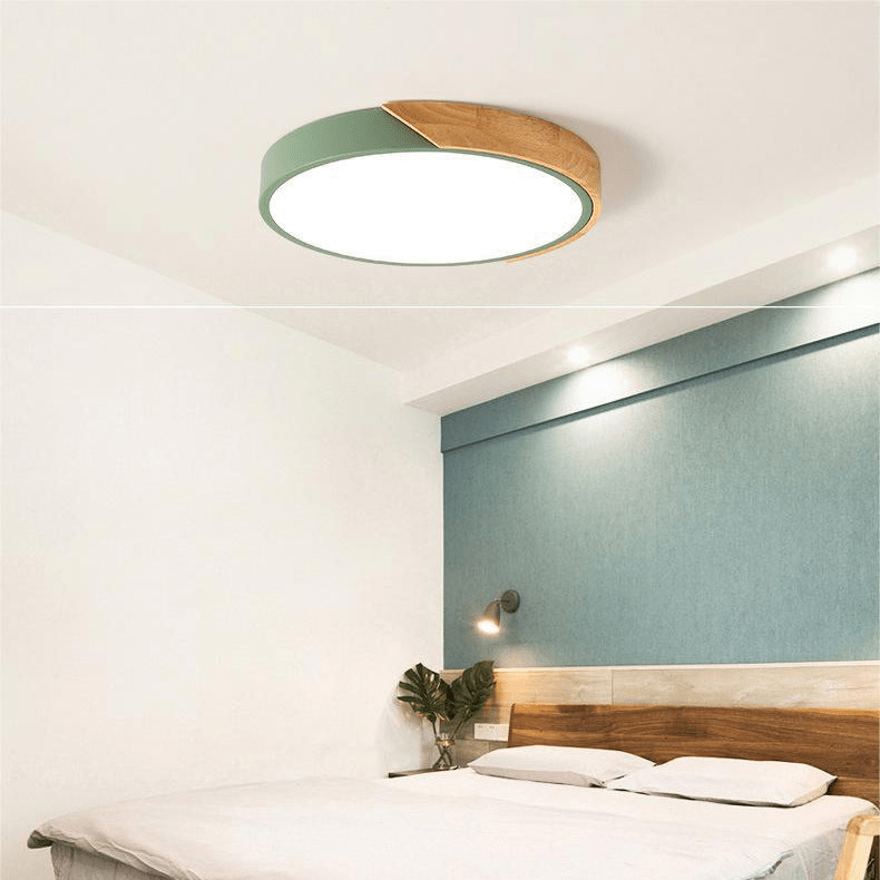 Runde LED Deckenleuchte aus Holz mit skandinavischem Design für Schlafzimmer, Flur und Arbeitszimmer