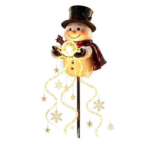 Schneemann Gartenstecker mit Lichterkette
