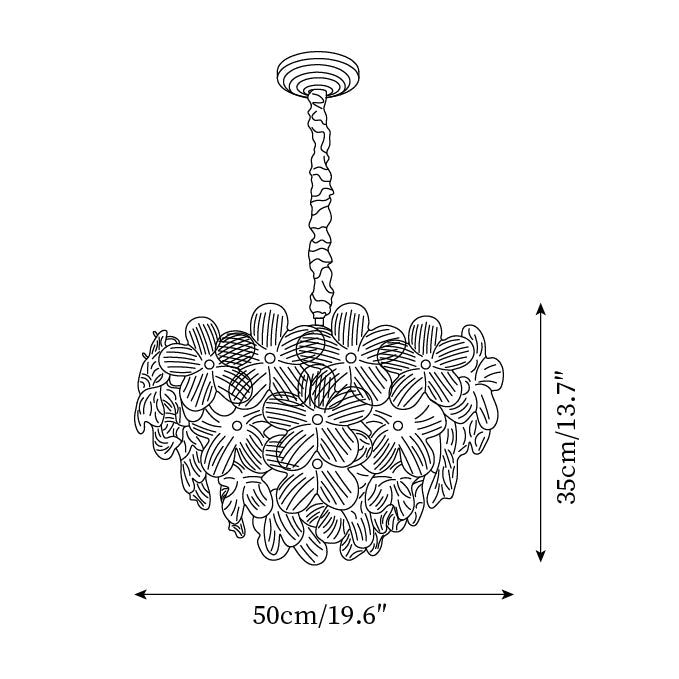 Kristall-Blumen-Kronleuchter Ø56 cm mit Glasteilen und E14-Fassung für Wohnräume