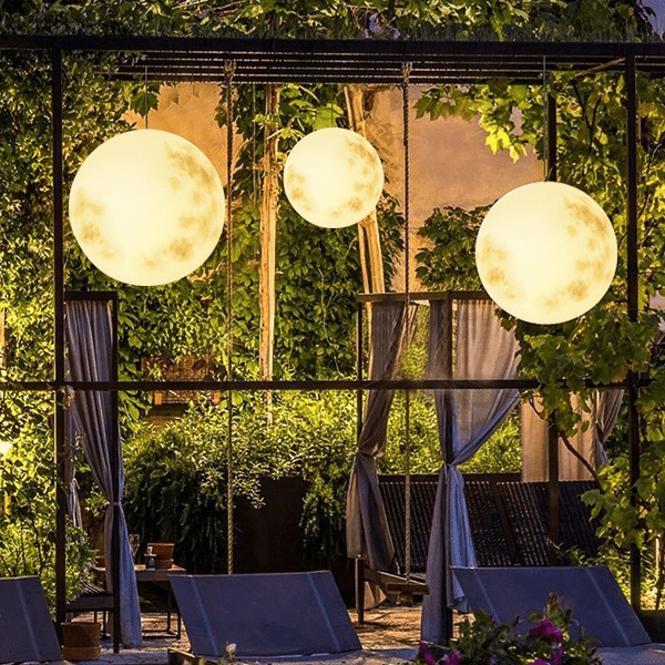 LED Garten Pendelleuchte in Mondform mit wetterfestem Design für Außenbereiche