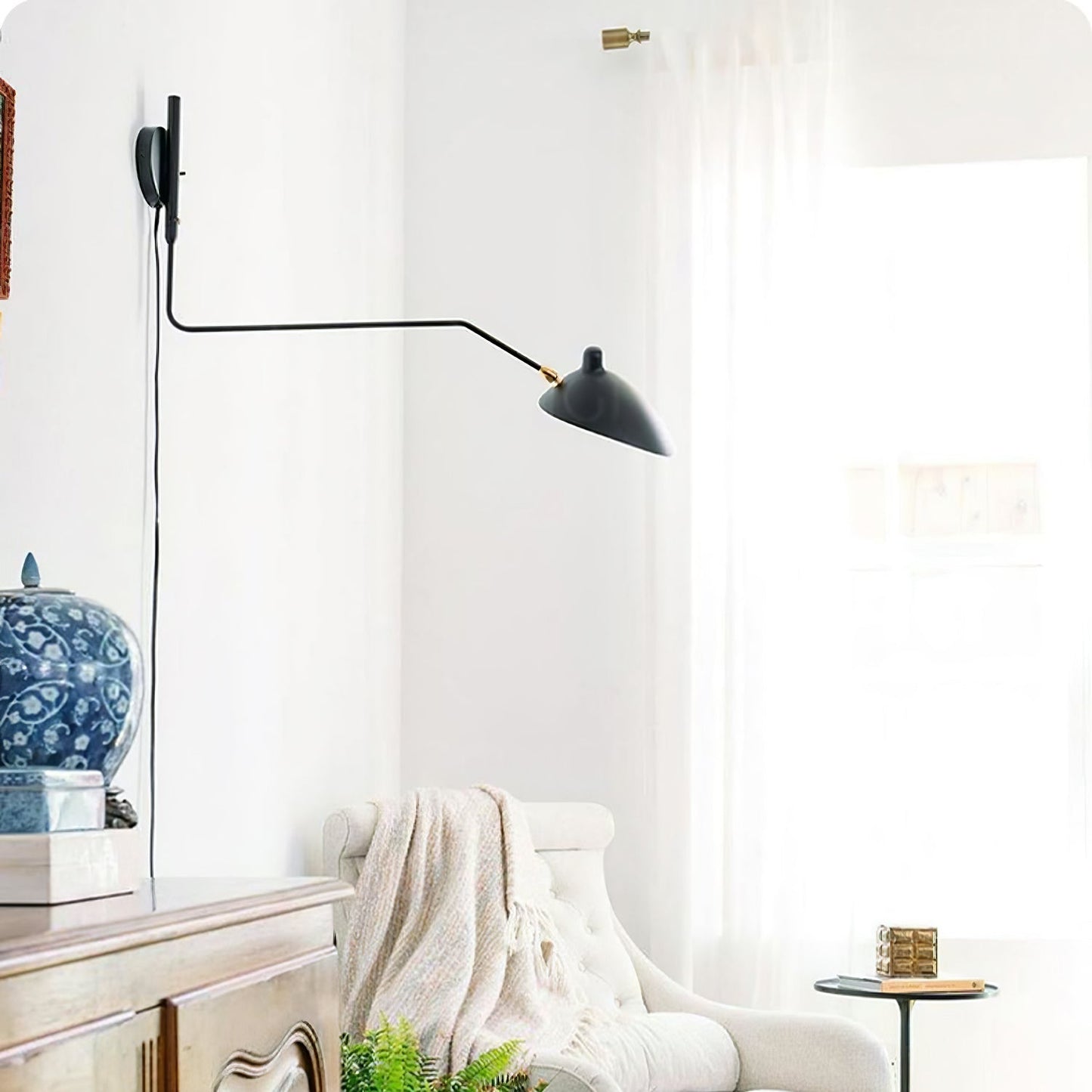 Wandleuchte mit Schwenkarm und drehbarem Lampenschirm aus Metall – verstellbare Innenbeleuchtung für Wohnräume